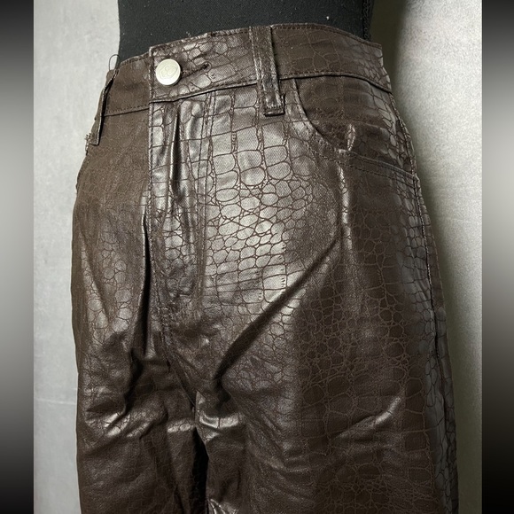 Brown faux leather crocodile print trouser size 2 - Picture 3 of 6